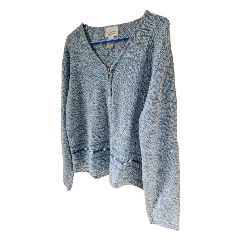 CHRISTOPHER & BANKS Warm longsleeveblue & white speckled zip-upโv- neck Sweater - Picture 7 of 16